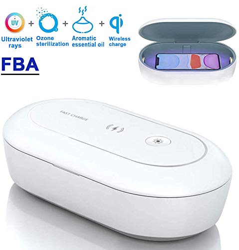AONCO UV Désinfectant pour Téléphone avec Chargeur sans Fil,Multifonction 3 in 1 Fonction Aromathérapie Boîte Désinfection pour Iphone Android Téléphone écouteurs Lunettes Bijoux clés Montres