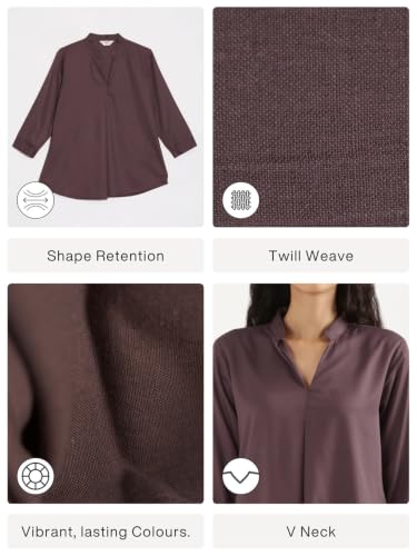 Image of SAADAA Top for Women, Viscose Pleated Tops, V-Neck with a Collar, 3 /4 Sleeve Length, Office & Casual Wear