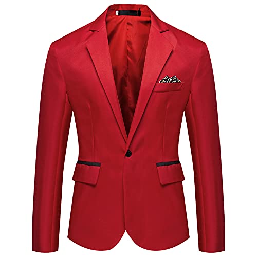 Ymosrh Mens Clothing, Casual One Button Suit Blazer Jacket Sport Coat for Wedding Prom Dinner Party Man Fashion Work Jacket (XXL, Red)