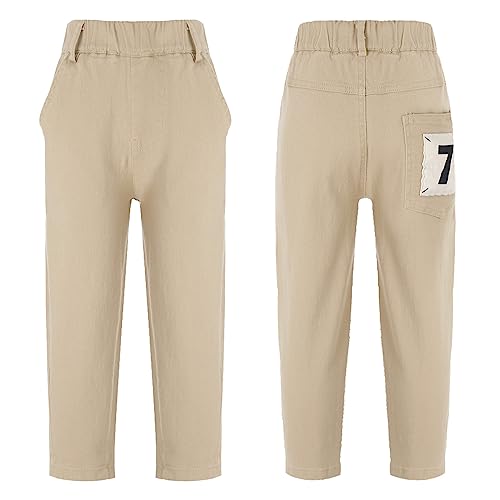 Kaerm Little Boys Cargo Pants Uniform Long Pants Solid Color Elastic Waist Jogger Trousers with Pockets