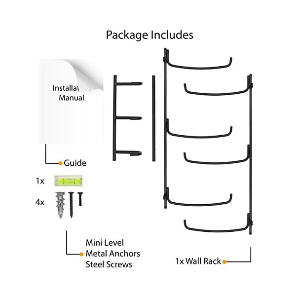 Wallniture Guru Wall Mount Yoga Mat Home Gym Equipment Resistance Bands and Foam Roller Holder with 3 Hooks 3 Sectional Metal Black