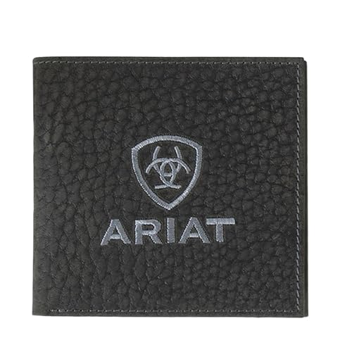 ARIAT Men's Pebbled Bull Hide Leather Bifold Wallet (Black)