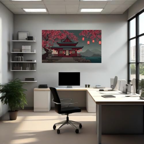 Vinilo pared flores de cerezo y edificios autoadhesivo de 100x70 cm 4