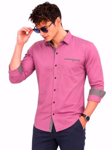 Image of Diverse Men's Cotton Shirt for Men | Regular Fit Full Sleeve Solid Casual Shirt with Spread Collar, Stylish Pocket Design, Standard Length | Formal Office Wear
