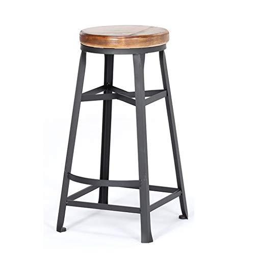 Barstools Taburete De Bar Estilo Industrial De Hierro Forjado Taburete Redondo De Madera SóLida Para Bistró Y Café Silla De JardíN En Casa / Uso En Interiores Y Exteriores / Altura De Asiento 75 Cm