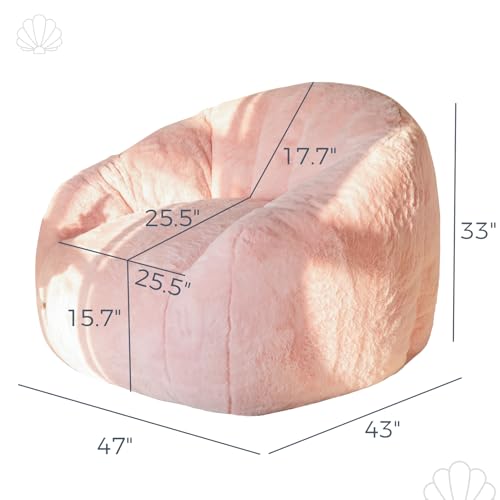 Image of MAXYOYO Giant Bean Bag Chair, Oversized Bean Bag Couch for Adults and Kids, Faux Fur Shell-Shaped Large Chair with Filler, Stuffed Big Accent Sofa Lounge Floor Sofa for Gaming, Reading, Pink