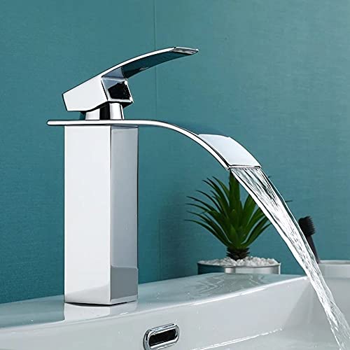 Glattol Torneira Para Banheiro Monocomando Baixa Quadrada Cascata Prata Aço Inoxidável