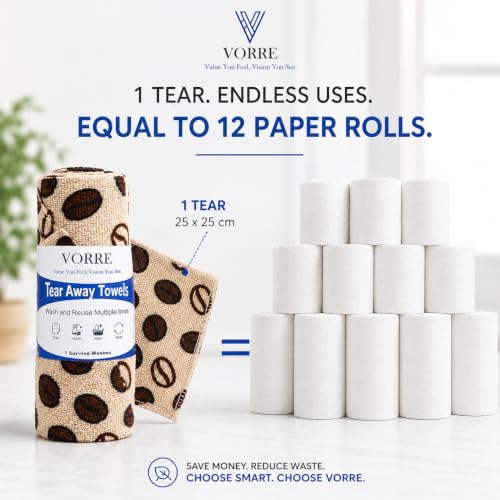 Image of Vorre Microfiber Cleaning Cloth Roll - Tear-Away Reusable Cleaning Towels for Kitchen, Home, Car & Office | Super Absorbent, Lint-Free, Scratch-Free Cleaning Cloths | 20 Pcs Roll (25 x 25 cm)