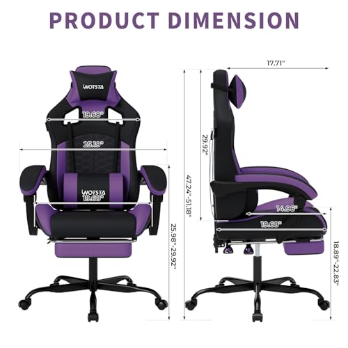Image of Gaming Chair with Massage,Ergonomic PC Gaming Chair with Footrest Comfortable Headrest and Lumbar Support,High Back Game Chair PVC Leather,300LBS (BlackPurple)