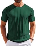 COOFANDY Mens Knit Shirt Casual Short Sleeve Crew Neck T Shirts Ribbed Summer Shirts Slim Fit Deep Green
