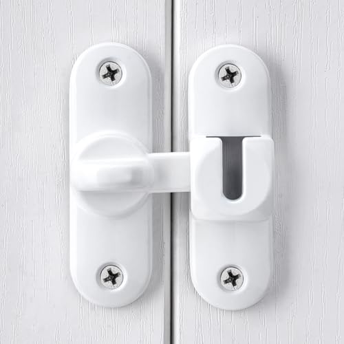 Image of INIRET 6 Packs White Barn Door Latches,90 /180 Degree Gate Lock,Flip Gate Latches Hardware,Zinc Alloy Right Angle Door Lock Latch,Door Security Sliding Door Latch Lock for Cabinets,Bathroom