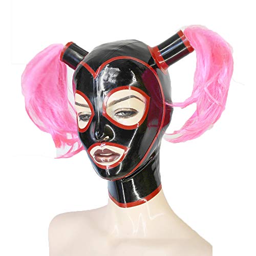 Máscara de látex para cosplay BC60 negra con coletas y capucha de goma S