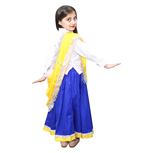Image of Kaku Fancy Dresses Indian State Haryanvi Dress Costume for Girls, Haryanvi Dance Lehenga Polyester Yellow & Blue, 10-12 Years
