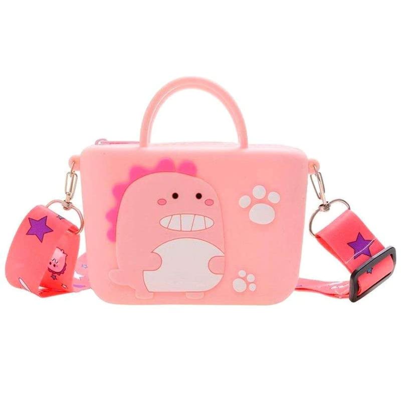 EITHEO Cute Baby Silicon Sling Bag | Cross Body Sling Bag Zipper | Shoulder Sling Hand Bag | Travel Purse | Trendy Girls Pouch Bag (Assorted Color) (Dinosaur Handle Pink NL-SB)