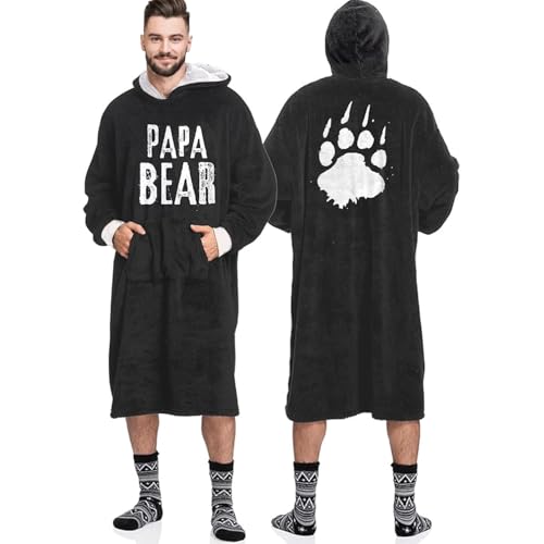 Vprintes Papa Bear Grunge Black Hoodie Decke