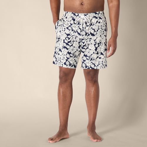 Amazon Essentials Men's 9" Swim Trunks with Mesh Lining, Pockets, Drawstring Closure, Navy Folk Floral, X-Small - Thumbnail 5
