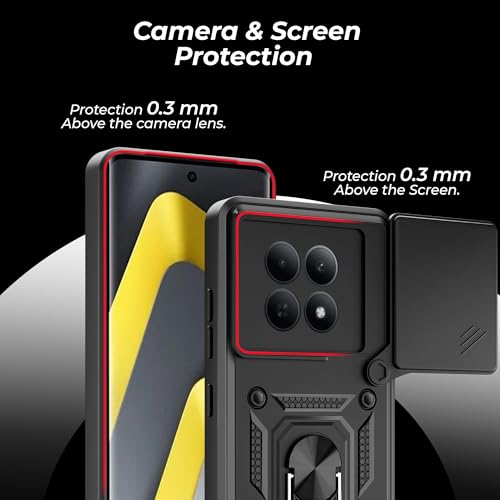 Image of A rtistque Armor Bumper Back Cover Case for Poco M8 Pro /Redmi Note 15 Pro 5G | Ring Holder Stand | Sliding Camera Protection | Shockproof Heavy Duty Design | Poco M8 Pro Back Cover - Black