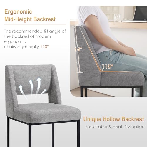 Image of Zesthouse Upholstered Counter Height Stools Set of 4, 26 inch Oversized Bar Stools with Wide Back, Metal Barstools Heavy Duty 300 Lbs, Modern Counter Height Chairs for Kitchen Island, Gray Linen Fabric