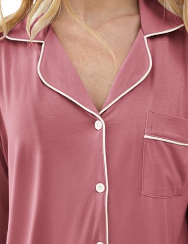 Image of Cherrydew Women's Bamboo Viscose Cooling Long Sleeve Button Up Pajama Set | Buttery-Soft Feel • Naturally Cool Comfort • Breathable Fabric • Relaxed Fit • Sleep & Lounge Ready