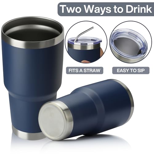 Image of MEWAY 30oz Insulated Tumbler With Lids and Straws,Stainless Steel Double Vacuum Coffee Tumbler Cup, Brush, Durable Powder Coated Coffee Cup for Cold & Hot Drinks(Navy,8 PACK)