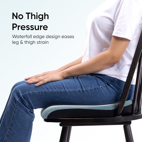 Image of Frido Cloud Seat Cushion with High-Density Memory Foam | Tailbone & Thighs Support Pillow | Washable Stretch Cover | Anti-Slip Base | Portable Handle | Ideal for Office, Car & Home Chairs, Lilly Pad