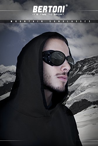 Polarized Sunglasses For Mountain Hiking Trekking Glacier Snow Mod. Cortina Italy Shiny Black (Smoke Polarized/Blue Mirror) #TOP5