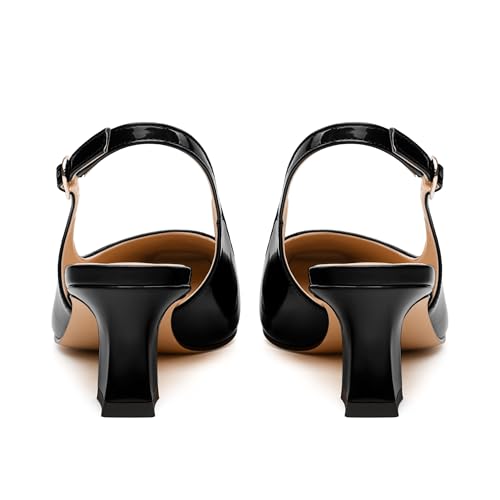 Womens Slingbacks, Small Square Toe Mid Block Heel Slingback Pumps for Women, Leather Insole Pumps Shoes Buckle Closure 2"4