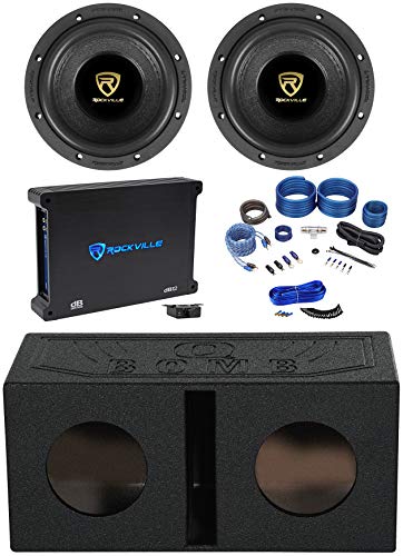 Rockville W65K9D2 6.5" Car Subwoofer Pair with dB12 Amp, RQB65 Enclosure