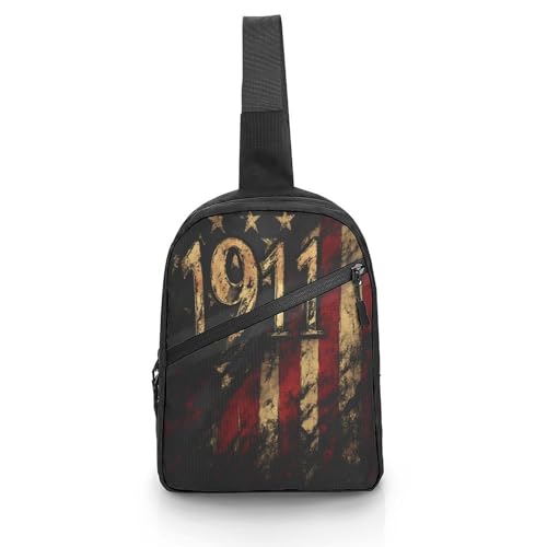 Vintage U.S.A Flag 1911 Chest Bag Foldable Crossbody Unisex Pack Travel Hiking Adjustable Shoulder Straps Sling Bags