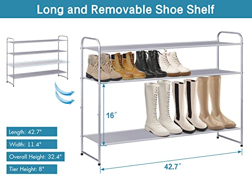 Kimbora Long Shoe Rack For Closet, 30 Pairs Stackable Shoe Storage Organizer Wide 4 Tier Shoe Shelf For Bedroom Floor (Grey) #TOP4