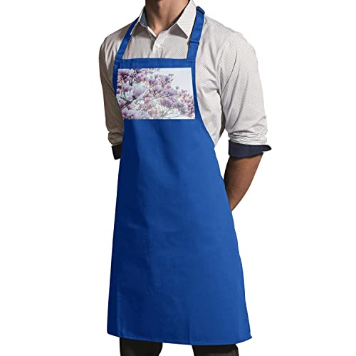 Tablier cuisine bleu avec motif cerisier de printemps imprimé - 3