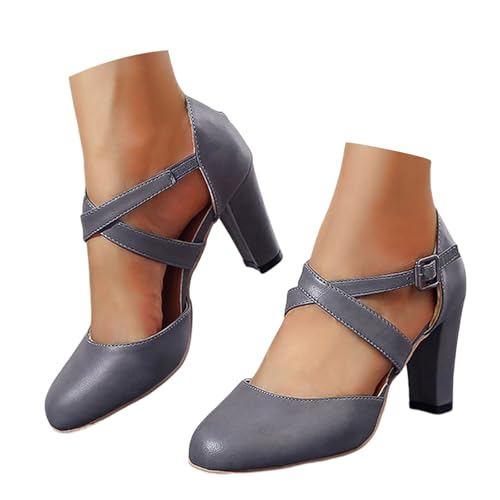 Nuqqichongtian Zapatos de mujer con tacón alto en bloque elegantes para fiesta, de fácil colocación, con tiras, tacón de plataforma, zapatos de salón, tacones, bailarinas