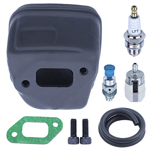 Adefol Chainsaw Exhaust Muffler and Gasket 8pcs Kit For Husqvarna 357 359 357XP with Muffler Bolt, Spark Plug, Decompression Valve, Fuel Filter, Fuel Line Replacement Parts for 503917601 Accessories
