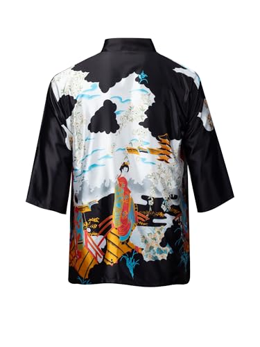 Men's Kimono Robe Silky Lightweight Jackets Japanese Cardigan Bathrobe Top Open Front Seven Sleeve Yukata2