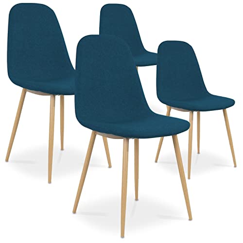 INTENSE DECO Lot de 4 chaises scandinaves Bali Tissu Bleu Canard