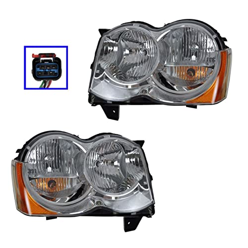 Image of TRQ Headlight Assembly Set CH2518131 CH2519131 Compatible with 2008-2010 Jeep Grand Cherokee