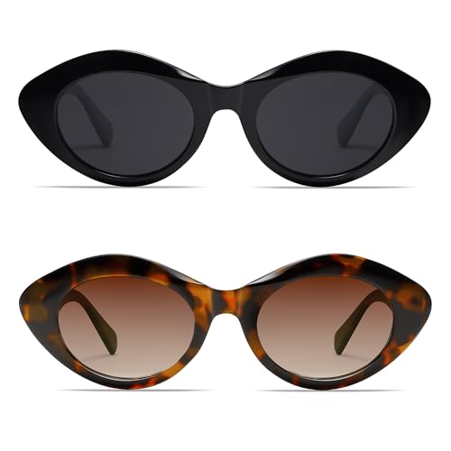 Image of VANLINKER Polarized Trendy Thick Oval Round Sunglasses for Women Retro Shades VL9825