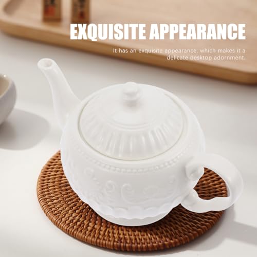 Tetera de cerámica decorativa Healeved con elegante relieve de hojas 3