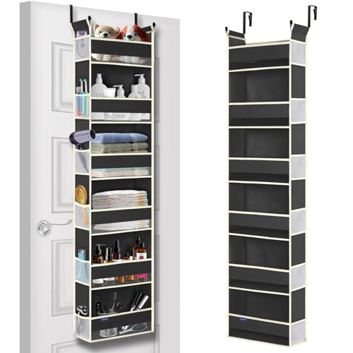 Image of roomtalk Over The Door Hanging Organizer 6-Shelves and 12 Side Pockets, Over The Door Storage Organizer, Back of Door Organizers for Baby Accessories and Children's Toys (13"x5"x54", Black)