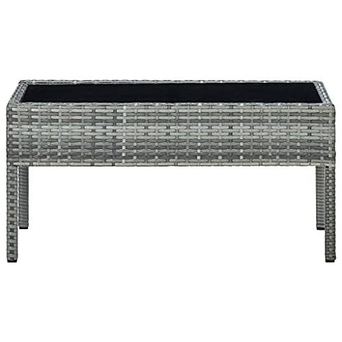 vidaXL Garden Table Grey 75x40x37 cm - Poly Rattan Outdoor Patio Side Table with Glass Top - Modern Rectangular Design - Easy to Clean - Versatile Use for Garden, Patio, Deck - Assembly Required - Image 3