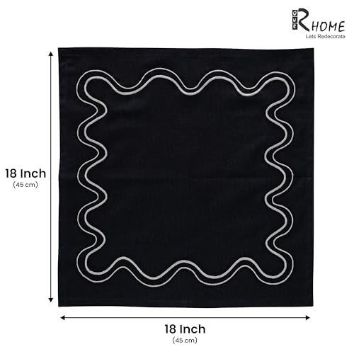Image of R home Premium Embroidered Cotton Table Napkins Set of 6 Reusable Cloth Dinner Napkins Soft Washable Dining Table Linen Elegant Kitchen Coffee Table Decor (R home Urban Wave, 45X45 CM)