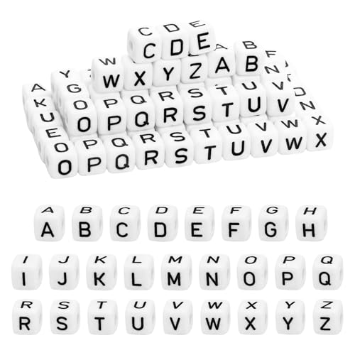130Pcs Letter Beads 10mm A-Z Alphabet Beads Square Bead for Bracelets