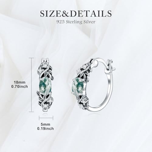 Vintage Daisy/Rose/Butterfly with Natural Moss Agate Hoop Earrings 925 Sterling Silver Retro Moss Agate Hoop Earrings for Women Gifts2