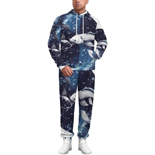 Survêtement homme poisson imprimé 3D avec sweat à capuche et pantalon de jogging confort L