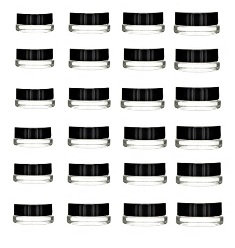 Glass Concentrate Container - 7ML Small jars 7ml Bottle, for Make Up, Eye Shadow, Nails, Powder, oils, waxes, and shatters neatly, Paint, Jewelry (6pc)- (12pc) -(24pc) (6pc black) (black 24pc)