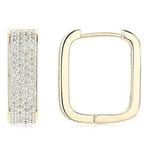 Moissanite Twisted Huggie Square Four Leaf Clover Hoop Earrings for Women, 925 Sterling Silver D Color 18K Gold Plated Earrings Hypoallergenic Christmas New Year Gifts