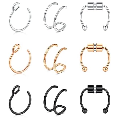 Longita Fake Nose Ring Fake Septum Fake Nose Ring Hoop Fake Nose Rings for Women Fake Nose Piercing Fake Septum Ring Fake Septum Piercing Magnetic Septum Ring Cover
