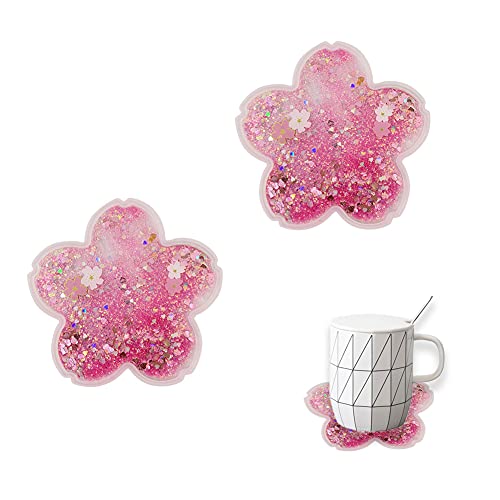 Paquete de 2 posavasos divertidos de Sakura de arena movediza, posavasos de silicona para tazas de té, café, posavasos de aislamiento antideslizante, decoración de mesa para el hogar, oficina, 5.5