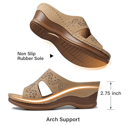 Image of TEMOFON Women Wedge Sandals Dressy: Comfortable Lightweight Summer Shoes | Low Wedge Heel - Fit Wide Feet - Comfy Stylish Slip on Sandals Size 5-11