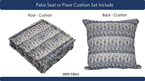Image of Woven Quilted Floor Cushion Set 60x60x10 CM Grey Shiny Triangle with Fillers & Back Cushion, Large Size for Seating, Patio Seat, Meditation, Yoga, Pooja, Guests, Living 24x24x4 Inch